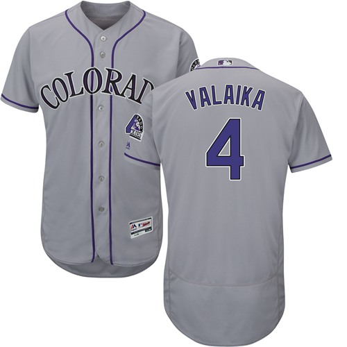 Colorado Rockies #4 Pat Valaika Grey Flexbase Authentic Collection Stitched Jersey Men's