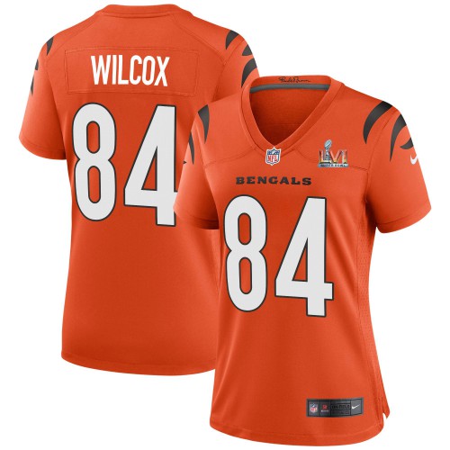 Cincinnati Cincinnati Bengals #84 Mitchell Wilcox Orange Super Bowl LVI Patch Women's Game Jersey Womens