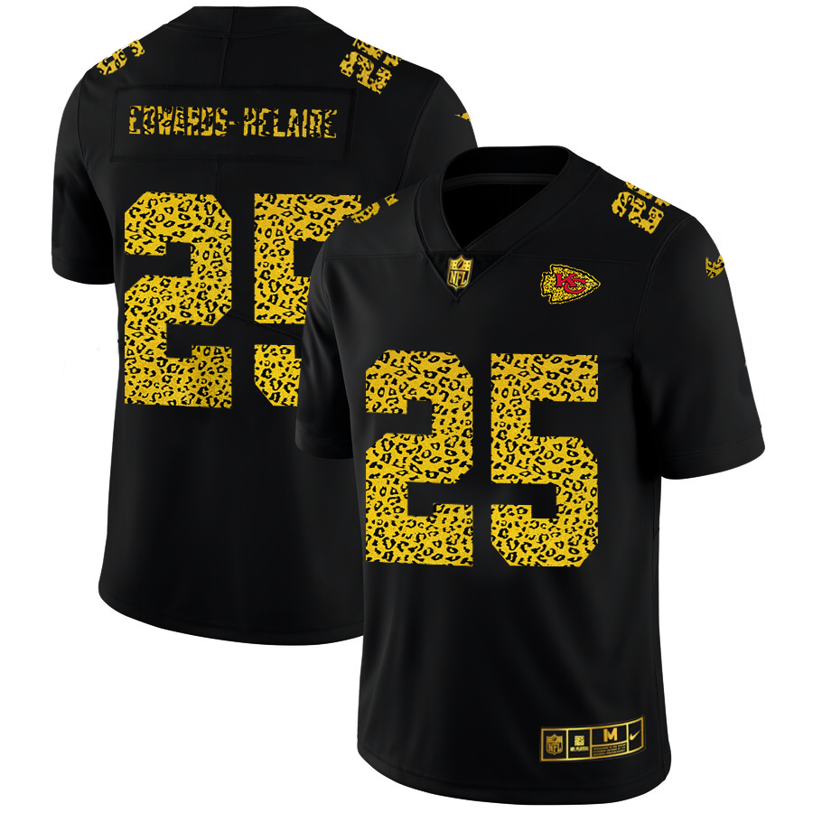 Kansas City Chiefs #25 Clyde Edwards-Helaire Men's Leopard Print Fashion Vapor Limited Jersey Black