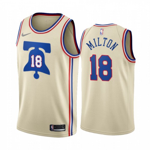 Philadelphia Philadelphia 76ers #18 Shake Milton Cream Swingman 2020-21 Earned Edition Jersey Mens