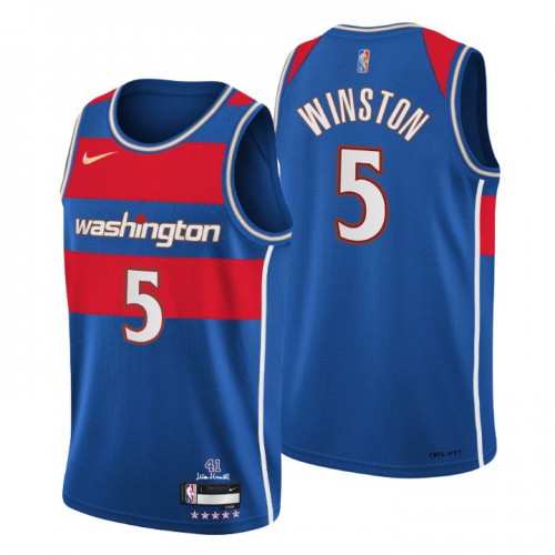 Washington Washington Wizards #5 Cassius Winston Mens Blue 2021/22 Swingman Jersey - City Edition Mens