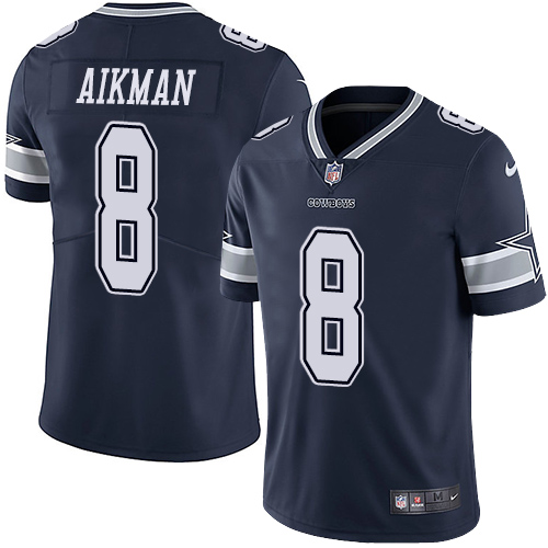 Dallas Cowboys #8 Troy Aikman Navy Blue Team Color Youth Stitched Vapor Untouchable Limited Jersey Youth