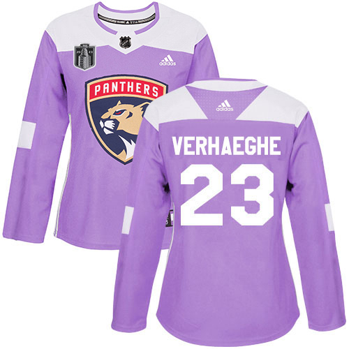 Adidas Panthers #23 Carter Verhaeghe Purple 2023 Stanley Cup Final Patch Authentic Fights Cancer Women's Stitched Jersey