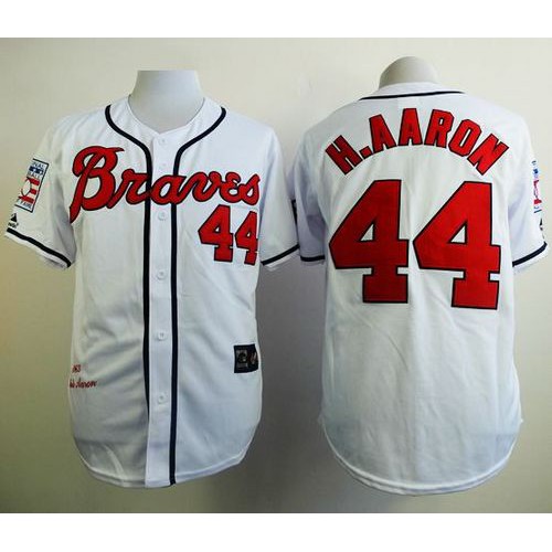 Mitchell And Ness 1963 Atlanta Braves #44 Hank Aaron White Stitched Jersey Men's