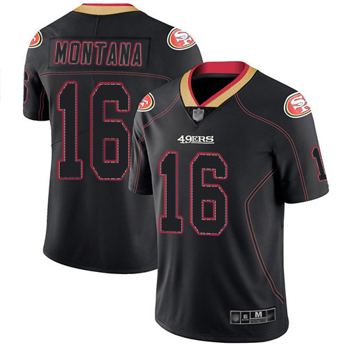 49ers #16 Joe Montana Lights Out Black Men's Stitched Limited Rush Jersey
