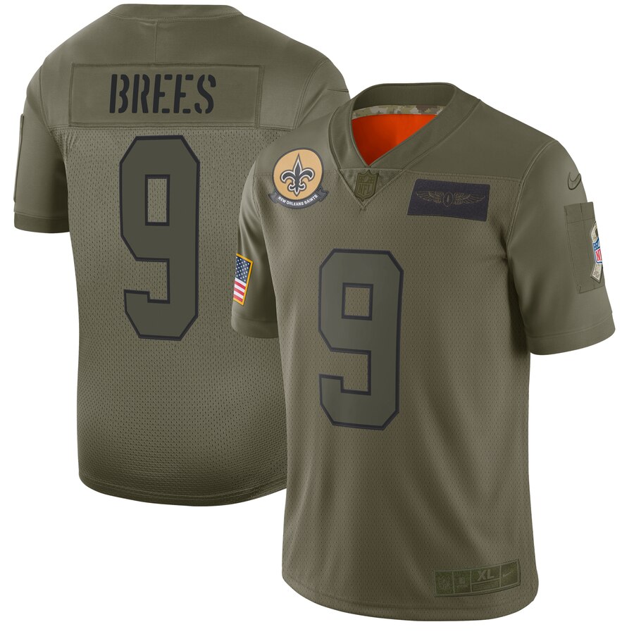 Saints #9 Drew Brees Camo Men's Stitched Limited 2019 Salute To Service Jersey