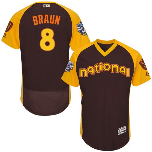 Milwaukee Brewers #8 Ryan Braun Brown Flexbase Authentic Collection 2016 All-Star National League Stitched Jersey Men's