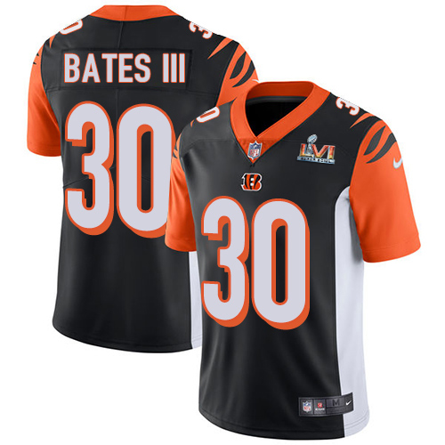 Bengals #30 Jessie Bates Black Team Color Super Bowl LVI Patch Youth Stitched Vapor Untouchable Limited Jersey