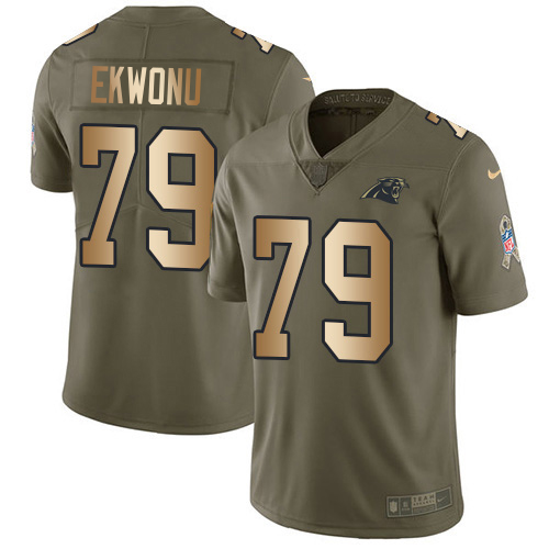 Panthers #79 Ikem Ekwonu Olive/Gold Men's Stitched Limited 2017 Salute To Service Jersey