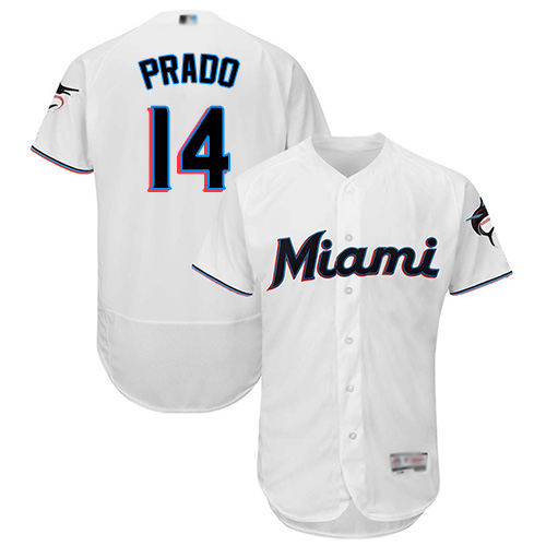 Miami Marlins #14 Martin Prado White Flexbase Authentic Collection Stitched Jersey Men's