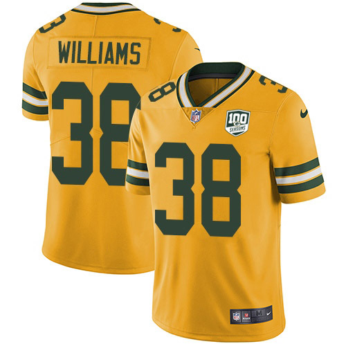 Green Bay Packers #38 Tramon Williams Yellow Men's 100th Season Stitched Limited Rush Jersey Men's