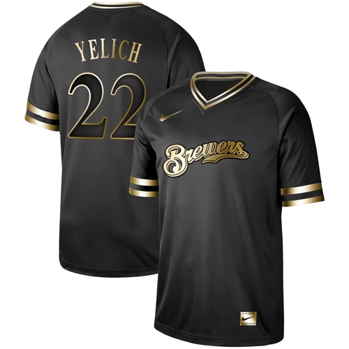 Milwaukee Brewers #22 Christian Yelich Black Gold Authentic Stitched Jersey Men's