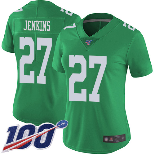 Philadelphia Eagles #27 Malcolm Jenkins Green Women's Stitched Limited Rush 100th Season Jersey Womens