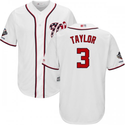Washington Nationals #3 Michael Taylor White Cool Base 2019 World Series Champions Stitched Youth Jersey Youth