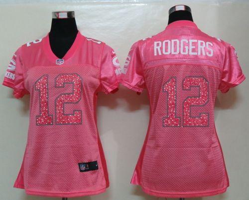 Packers #12 Aaron Rodgers Pink Sweetheart Women's Game Jersey