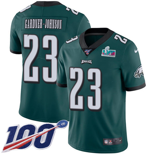 Eagles #23 C.J. Gardner-Johnson Green Team Color Super Bowl LVII Patch Men's Stitched 100th Season Vapor Untouchable Limited Jersey