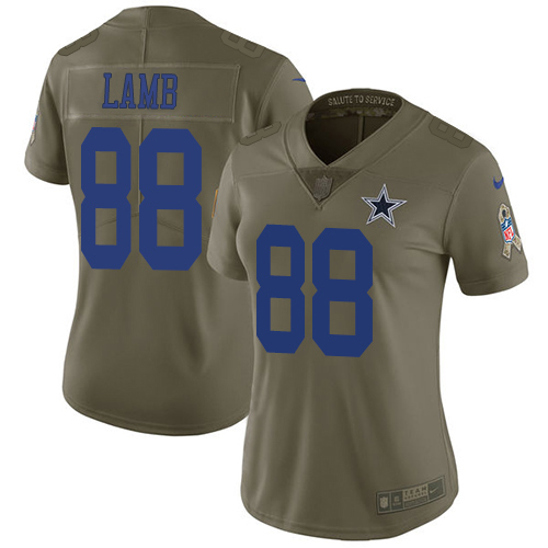 Cowboys #88 CeeDee Lamb Olive Women's Stitched Limited 2017 Salute To Service Jersey