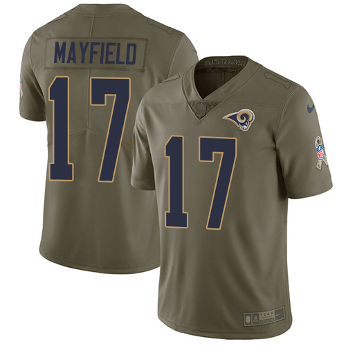 Rams #17 Baker Mayfield Olive Men's Stitched Limited 2017 Salute To Service Jersey
