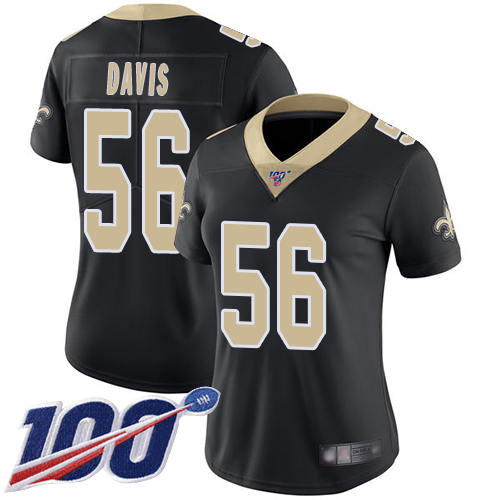 New Orleans Saints #56 DeMario Davis Black Team Color Women's Stitched 100th Season Vapor Limited Jersey Womens