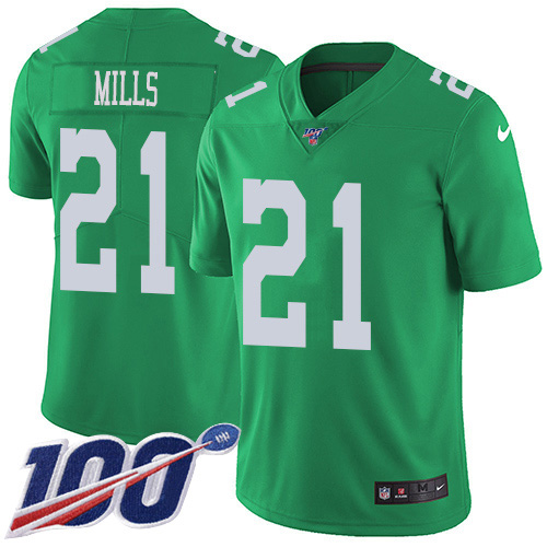 Philadelphia Eagles #21 Jalen Mills Green Youth Stitched Limited Rush 100th Season Jersey Youth