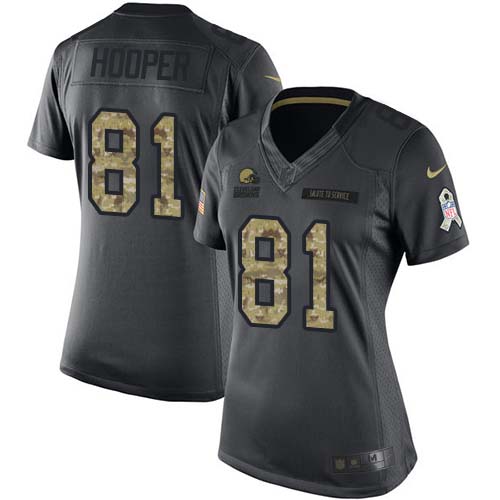 Cleveland Browns #81 Austin Hooper Black Women's Stitched Limited 2016 Salute to Service Jersey Womens