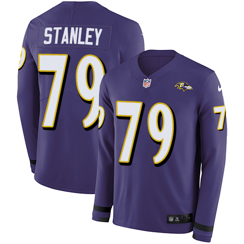 Baltimore Ravens #79 Ronnie Stanley Purple Team Color Men's Stitched Limited Therma Long Sleeve Jersey Men's