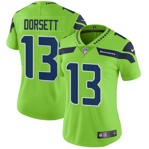 Seattle Seahawks #13 Phillip Dorsett Green Women's Stitched Limited Rush Jersey Womens