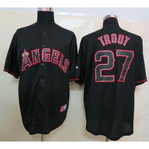 Los Angeles Angels of Anaheim #27 Mike Trout Black Fashion Stitched Jersey Men's