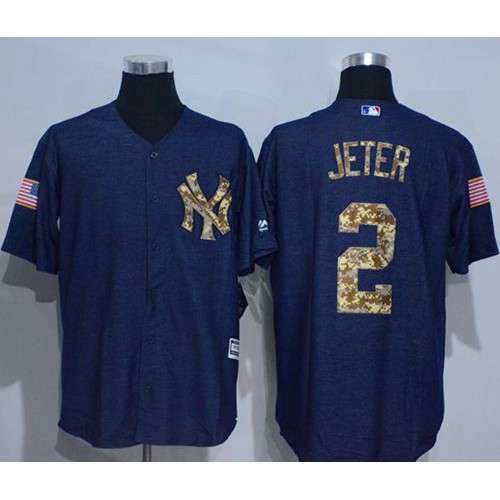 New York Yankees #2 Derek Jeter Denim Blue Salute to Service Stitched Jersey Men's