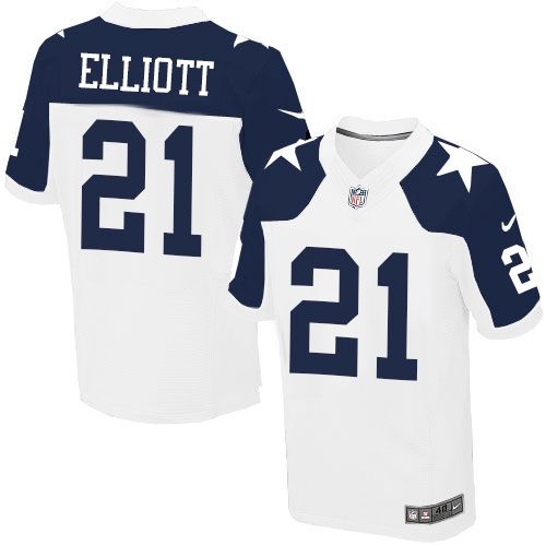 Cowboys #21 Ezekiel Elliott White Thanksgiving Men's Stitched Throwback Elite Jersey
