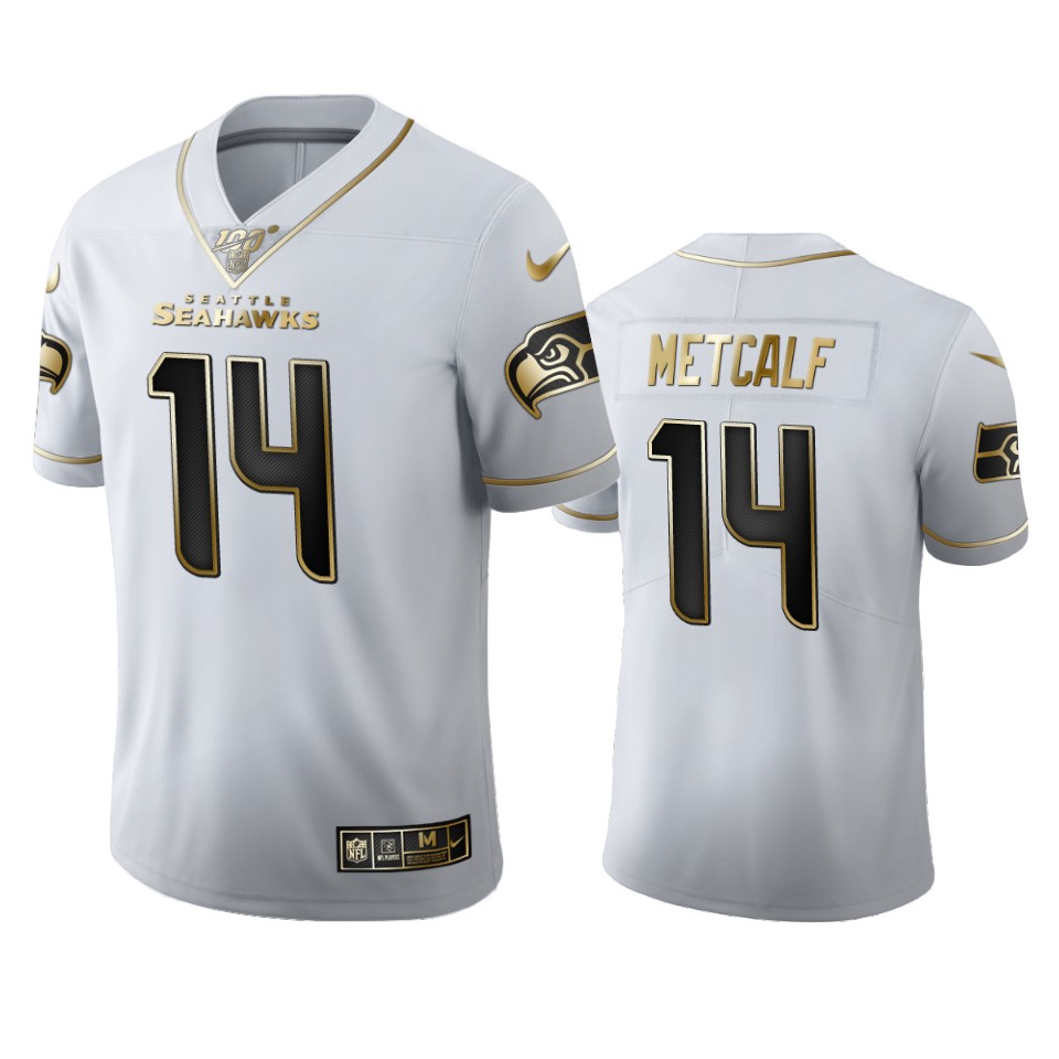 Seattle Seahawks #14 DK Metcalf Men's White Golden Edition Vapor Limited 100 Jersey