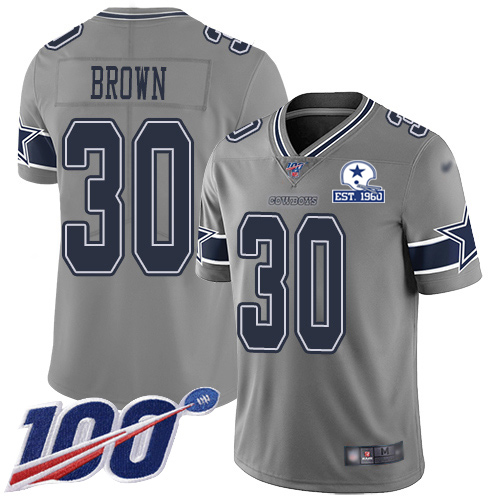 Dallas Cowboys #30 Anthony Brown Gray Men's Stitched With Established In 1960 Patch Limited Inverted Legend 100th Season Jersey Men's