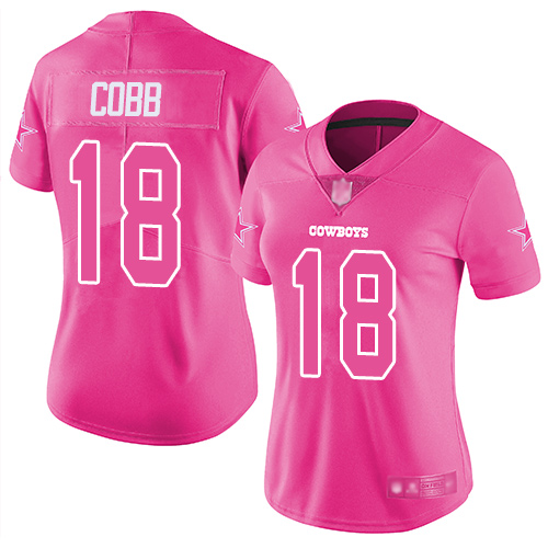 Dallas Cowboys #18 Randall Cobb Pink Women's Stitched Limited Rush Fashion Jersey Womens