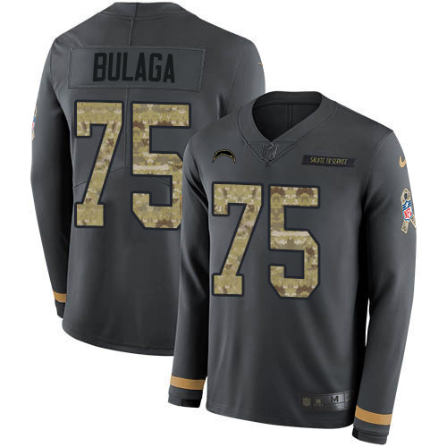 Los Angeles Chargers #75 Bryan Bulaga Anthracite Salute to Service Youth Stitched Limited Therma Long Sleeve Jersey Youth