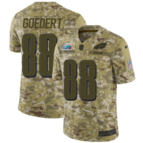 Eagles #88 Dallas Goedert Camo Super Bowl LVII Patch Men's Stitched Limited 2018 Salute To Service Jersey