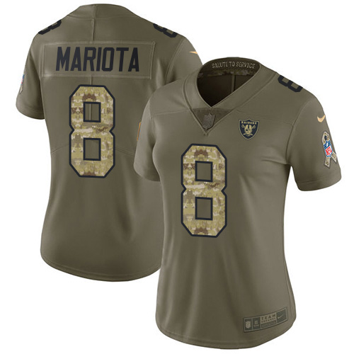 Las Vegas Raiders #8 Marcus Mariota Olive/Camo Women's Stitched Limited 2017 Salute To Service Jersey Womens