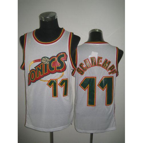 Oklahoma City Thunder #11 Detlef Schrempf White SuperSonics Throwback Stitched Jersey Mens