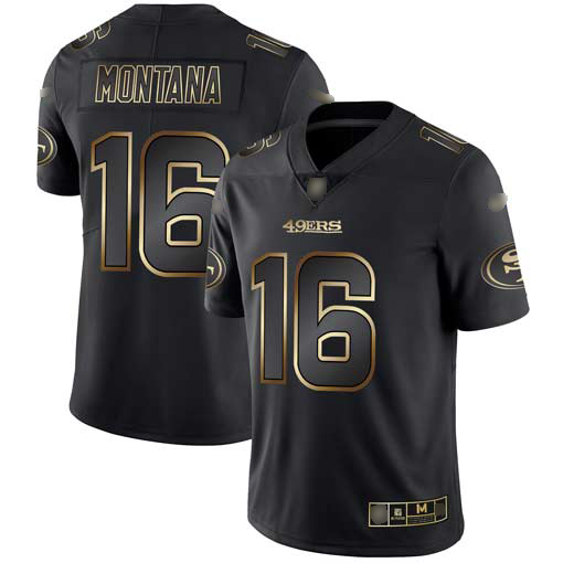 49ers #16 Joe Montana Black/Gold Men's Stitched Vapor Untouchable Limited Jersey
