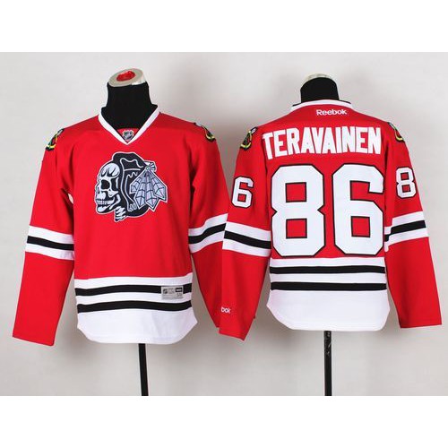 Chicago Blackhawks #86 Teuvo Teravainen Red(White Skull) Stitched Youth Jersey Youth