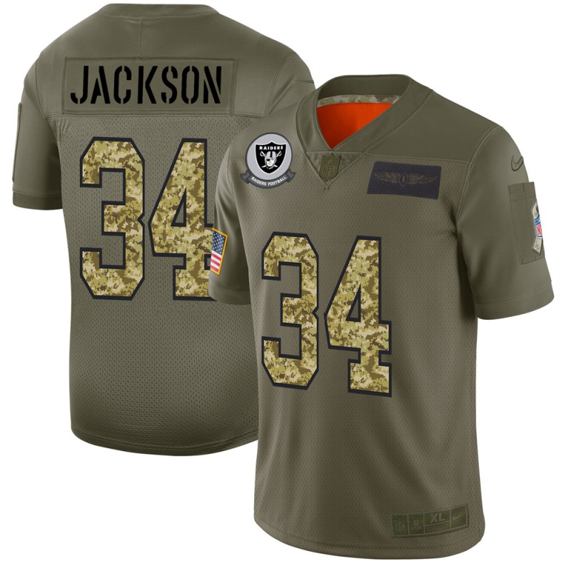 Raiders #34 Bo Jackson Men's 2019 Olive Camo Salute To Service Limited Jersey
