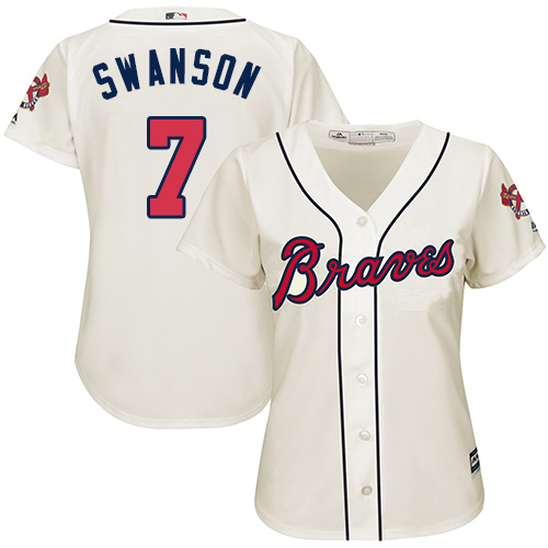 Atlanta Braves #7 Dansby Swanson Cream Alternate Women's Stitched Jersey Womens