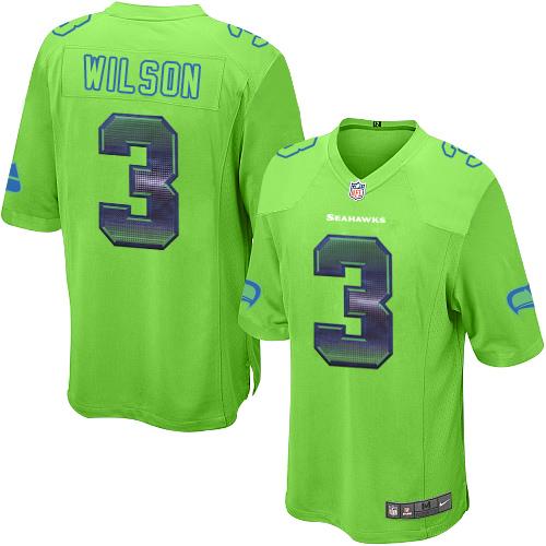Seattle Seahawks #3 Russell Wilson Green Alternate Men's Stitched Limited Strobe Jersey Men's