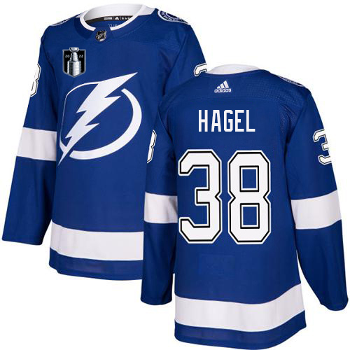Adidas Tampa Bay Lightning #38 Brandon Hagel Blue 2022 Stanley Cup Final Patch Home Authentic Stitched Jersey Men's