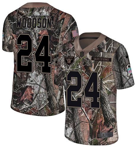 Raiders #24 Charles Woodson Camo Youth Stitched Limited Rush Realtree Jersey