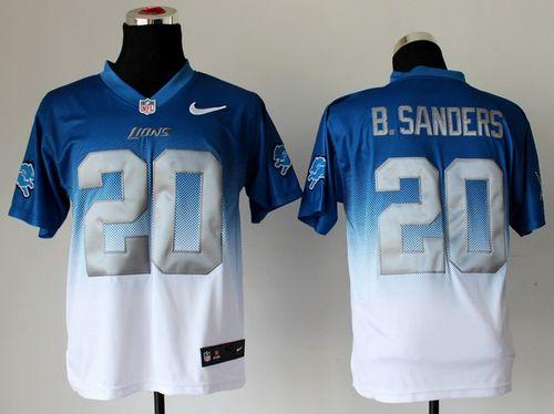 Lions #20 Barry Sanders Blue/White Men's Stitched Elite Fadeaway Fashion Jersey
