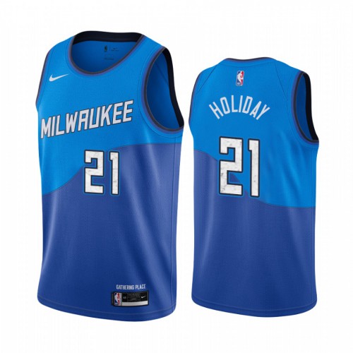 Milwaukee Bucks #21 Jrue Holiday Blue Womens Swingman 2020-21 City Edition Jersey Womens