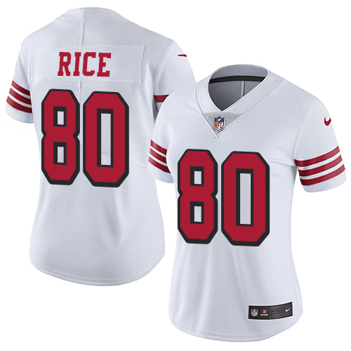 49ers #80 Jerry Rice White Rush Women's Stitched Vapor Untouchable Limited Jersey