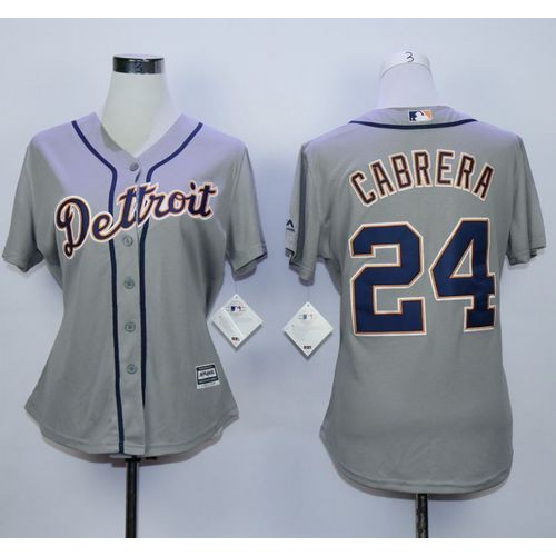 Detroit Tigers #24 Miguel Cabrera Grey Road Women's Stitched Jersey Womens