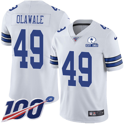 Dallas Cowboys #49 Jamize Olawale White Men's Stitched With Established In 1960 Patch 100th Season Vapor Untouchable Limited Jersey Men's
