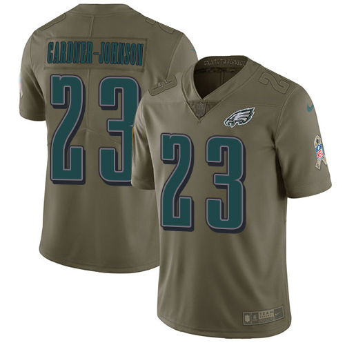 Eagles #23 C.J. Gardner-Johnson Olive Men's Stitched Limited 2017 Salute To Service Jersey